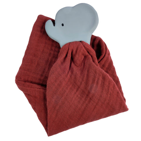 Organic Cotton Comforter With Natural Rubber Teether – Elephant