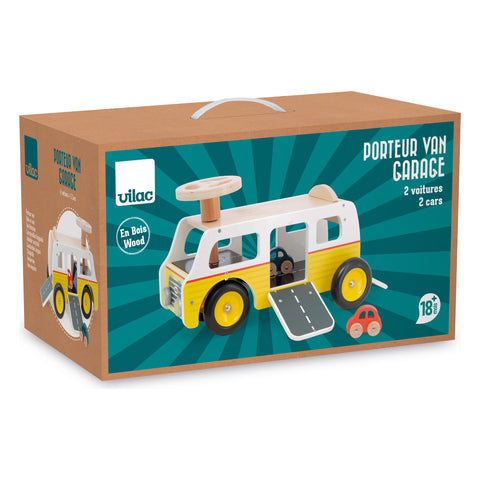 Vilac Wooden Ride-On Garage with 2 Cars