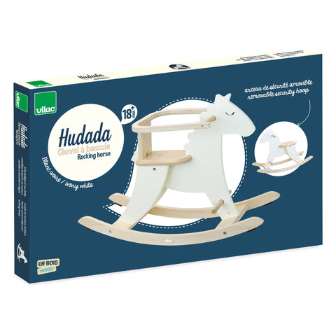 Vilac Hudada Wooden Rocking Horse with Safety Hoop, Ivory