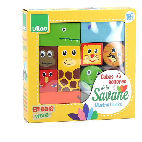 Vilac Savanna Musical Wooden Blocks, 11 Cubes