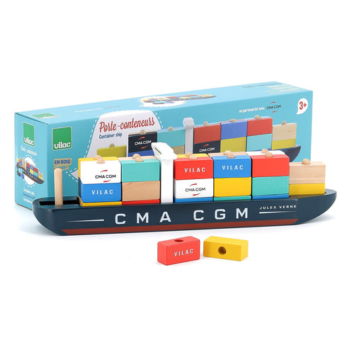 Vilac Jules Verne Wooden Container Ship with 34 Magnetic Containers