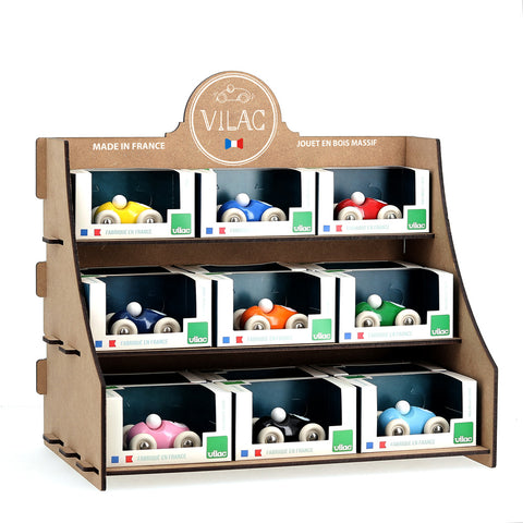 Vilac Mini Roadster Wooden Cars, Counter Display of 18 with Free Display Unit