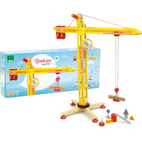 Vilac Large Wooden Crane with 12 Accessories - Large Size
