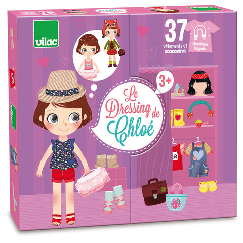Vilac Chloe's Wardrobe Wooden Magnetic Dress-Up Doll, 37 Pieces