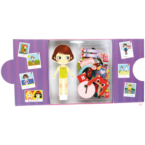 Vilac Chloe's Wardrobe Wooden Magnetic Dress-Up Doll, 37 Pieces