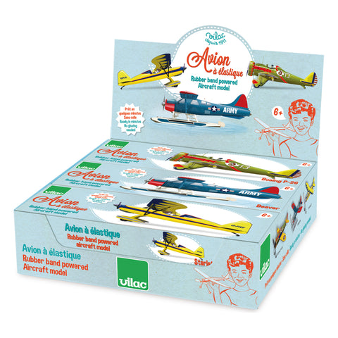 Vilac Rubber Band Propeller Aeroplanes, Counter Display of 6