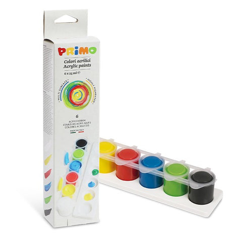 PRIMO Acrylic Paint Pots 6 x 25ml with mixing tray