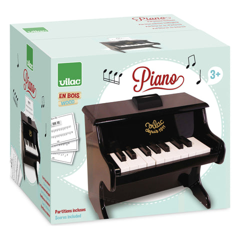 Vilac Wooden Toy Piano, 18 Keys with Scores, Black
