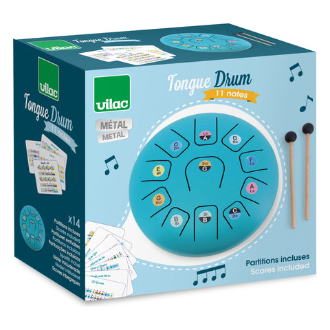 Vilac 8" Metal Tongue Drum, 11 Notes, with Mallets and Scores