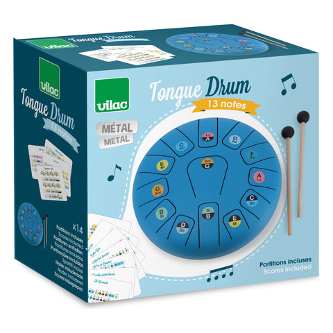 Vilac 10" Metal Tongue Drum, 13 Notes, with Mallets and Scores
