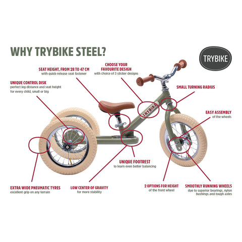 Trybike 2-in-1 Steel Balance Bike & Trike - BLACK